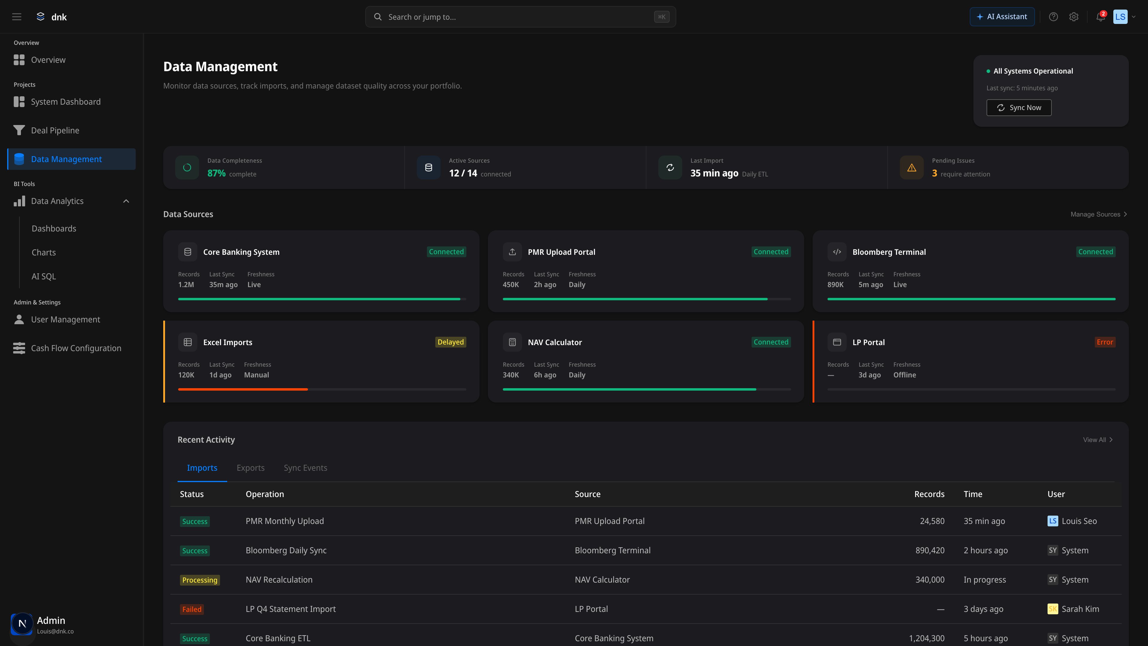 Data Management — Trust Bar, 데이터 소스 카드, Data Quality