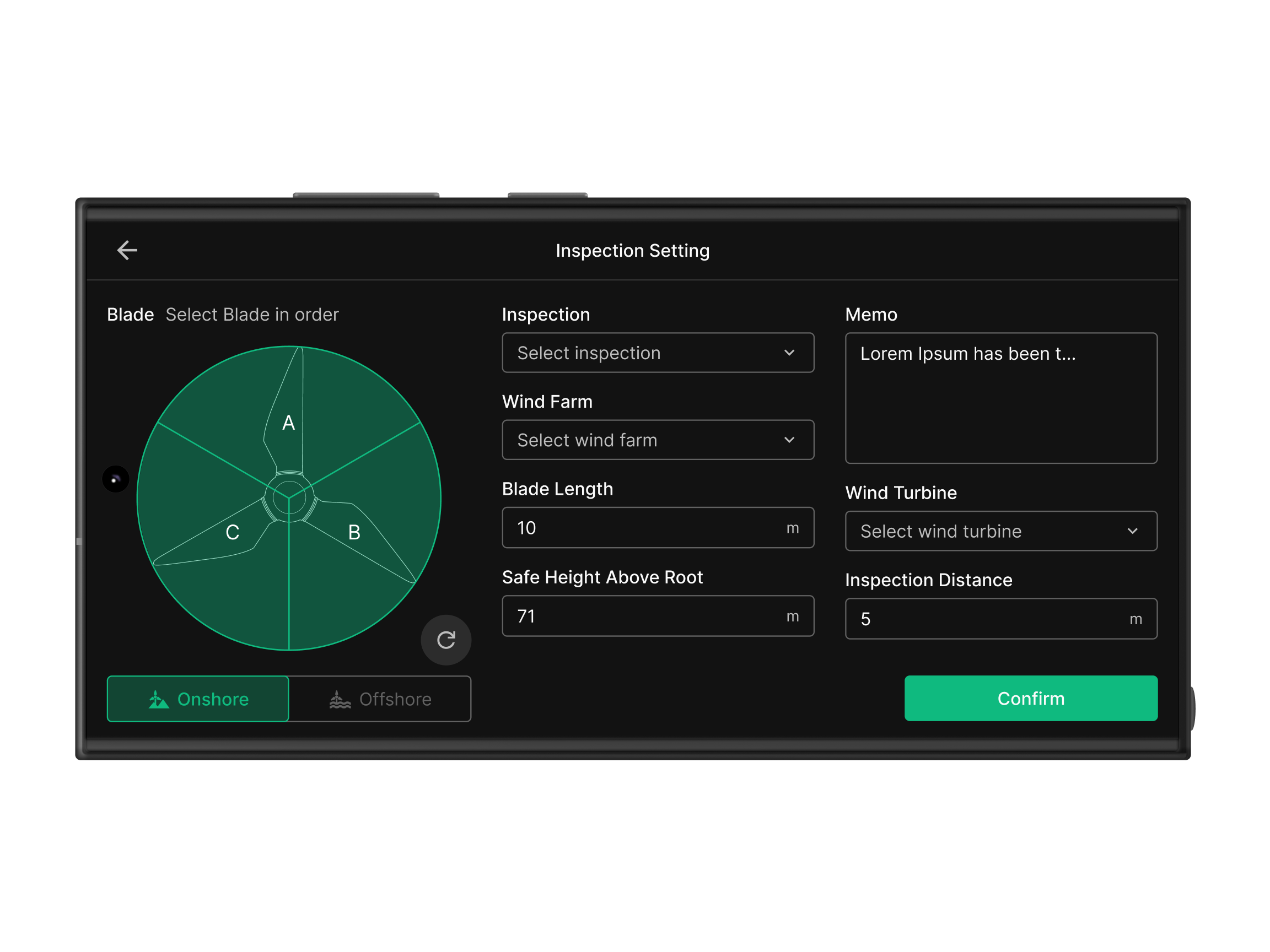 Inspection Setting form